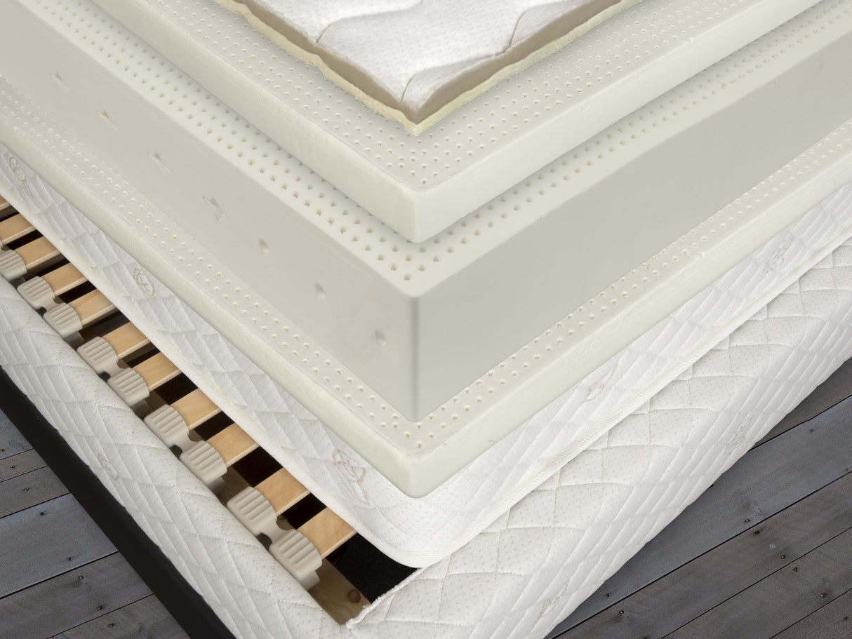 10" of 100% Natural Talalay Latex across 3 layers, with a choice of firmness for each sleeping partner. The centre 6" core is specially designed with 7 zones for incredible full body support