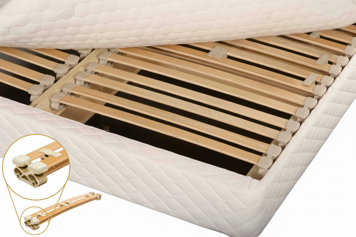 The optional European suspension slat foundation provides customizable support for each sleeper and is highly recommended as an addition to your Berkeley mattress.