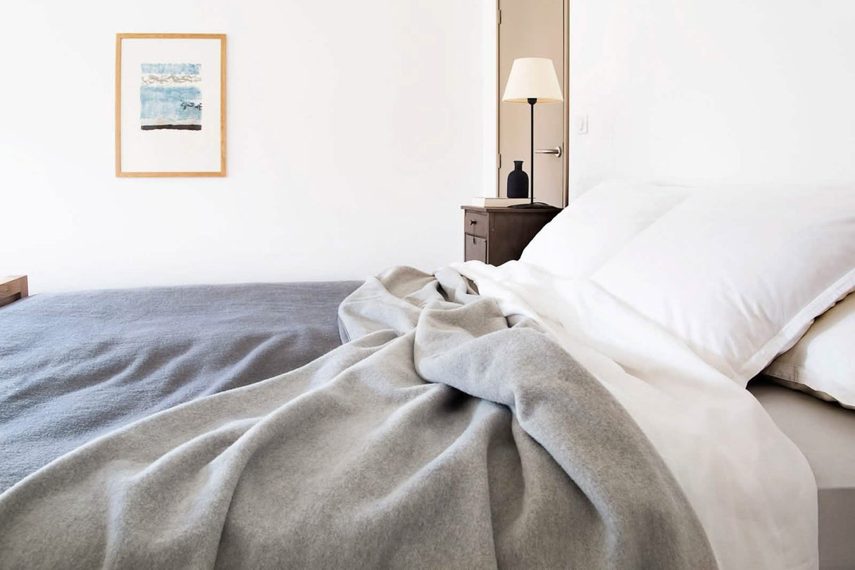 Camargue Blanket in Anthracite / Gris Moyen (double-face) by Brun de Vian-Tiran of France @ TMASC in Canada