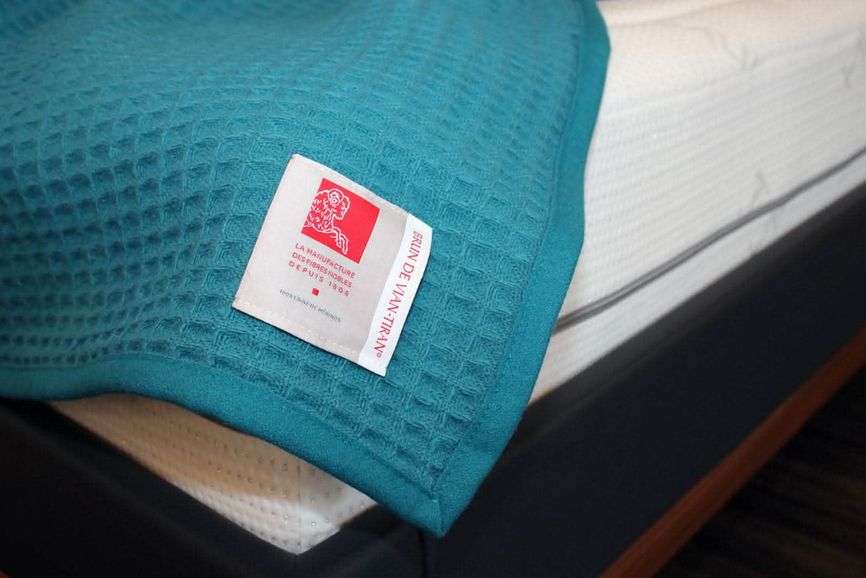 Nuage Blanket in Vert Canard (discontinued colour) by Brun de Vian-Tiran of France @ TMASC in Canada