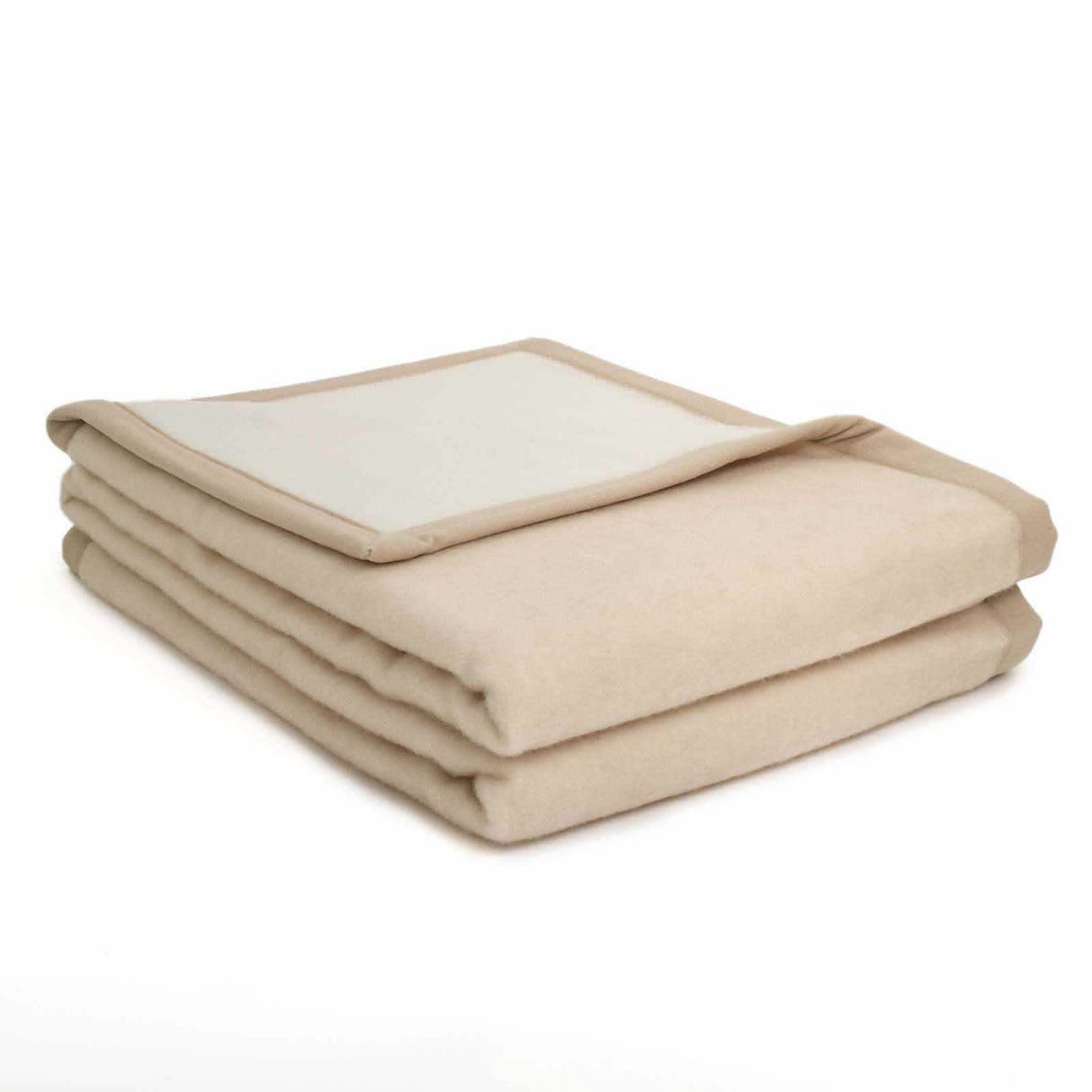 Sherpa blanket in 100% natural undyed cashmere (Champagne/dark side) and 100% natural merino wool (white/light side)