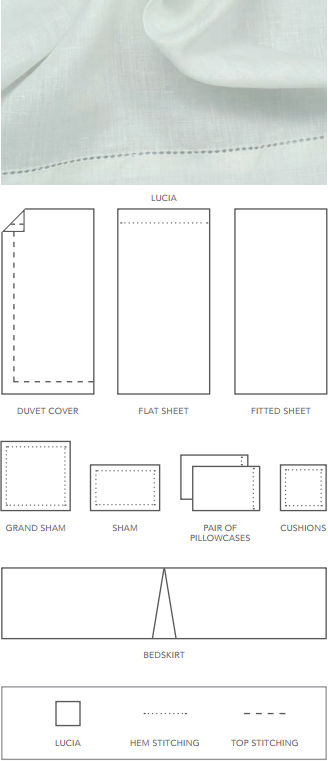 Lucia linen is customizable in-store or by calling TMASC at 1-877-750-1212