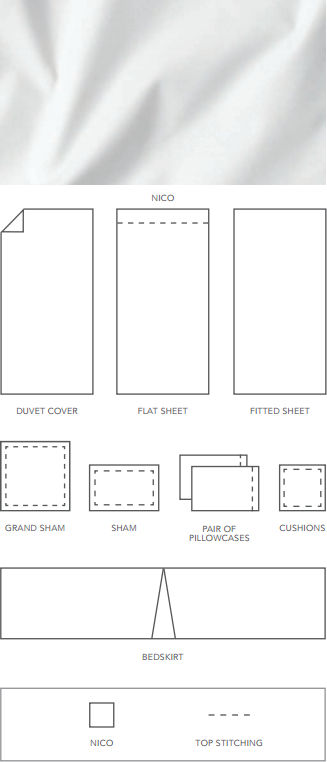 Nico Organic bed linens are customizable in-store or by calling TMASC at 1-877-750-1212