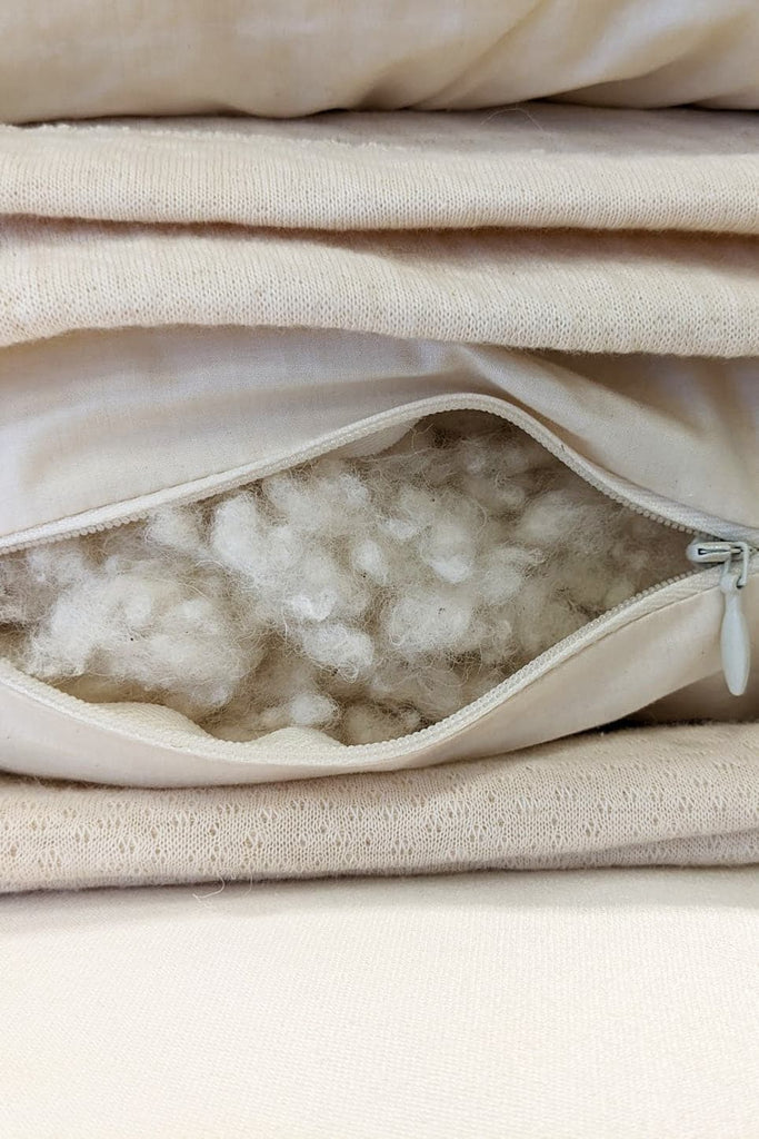 Zippered internal cover allows the wool fill to be added and removed