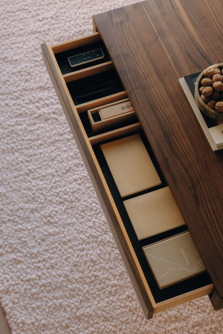 TEAM 7 lift coffee table in walnut. photo: TEAM 7 - Available in Canada at The Mattress & Sleep Co.