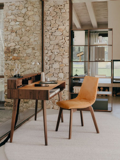 TEAM 7 sol writing desk in walnut + lui chair. photo: TEAM 7 - Available in Canada at The Mattress & Sleep Co.