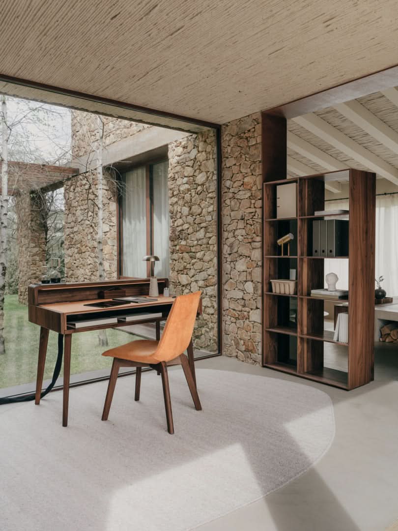 TEAM 7 sol writing desk in walnut + lui chair. photo: TEAM 7 - Available in Canada at The Mattress & Sleep Co.