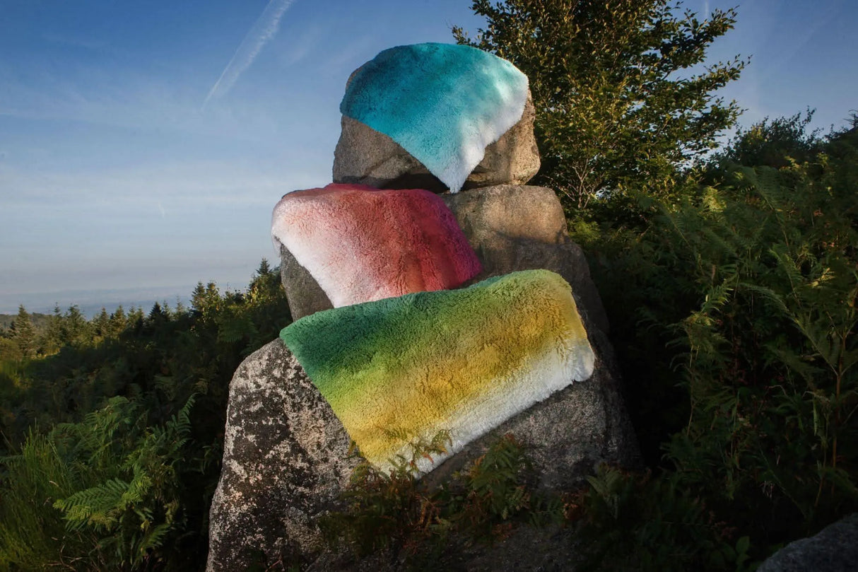 Aurore Rugs, Top: 320 Duck. Middle: 514 Baton Rouge. Bottom: 205 Forest. 29 x 39" size shown here.