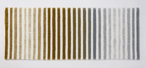 The A&H Barns Bath Rug is a striped runner/dual vanity rug. Colours include 100 White, 103 Ivory, 840 Gold, 930 Perle and 992 Platinum