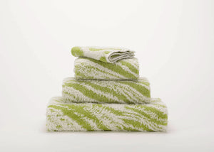 A&H Fogo Towels in 165 Apple Green. Top-to-bottom: Face, Hand, Hair and Bath Towels