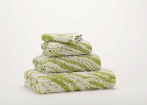 A&H Fogo Towels in 165 Apple Green. Top-to-bottom: Face, Hand, Hair and Bath Towels