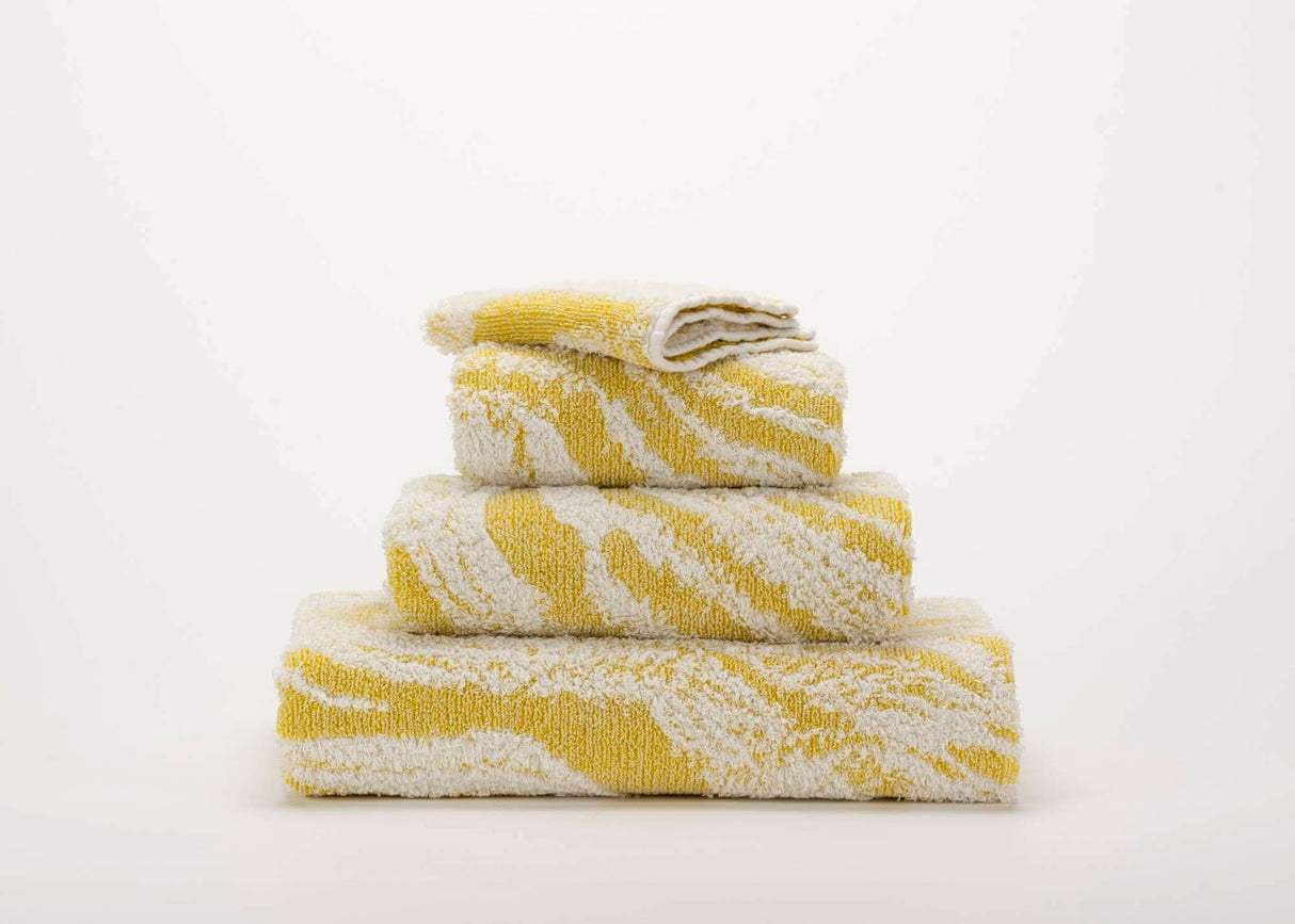 A&H Fogo Towels in 278 Yuzu. Top-to-bottom: Face, Hand, Hair and Bath Towels