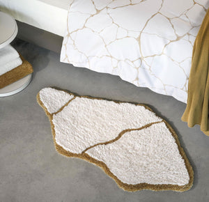 A&H Jess Bath Rug in 800 Gold. 100 White plush pile + lurex (shimmer) gold trim