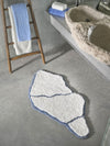 A&H Jess Bath Rug in 330 Powder Blue. 100 White plush pile + lurex (shimmer) powder blue trim. Super Pile towels in 100 White + 330 Powder Blue