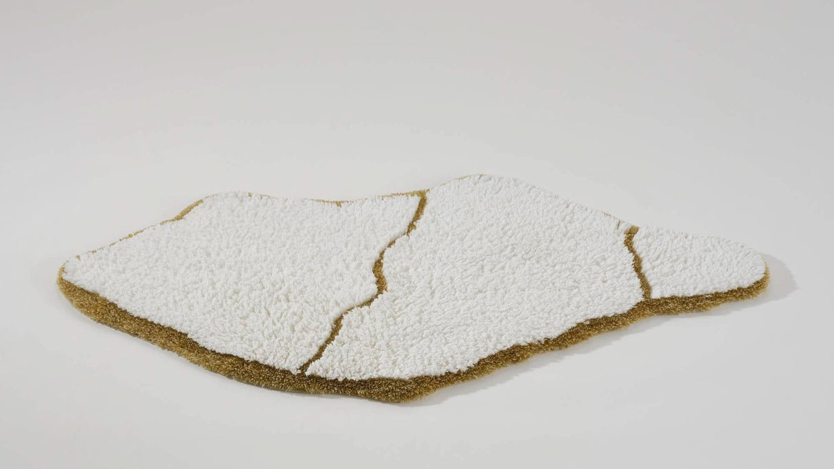 A&H Jess Bath Rug in 800 Gold. 100 White plush pile + lurex (shimmer) gold trim