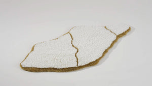 A&H Jess Bath Rug in 800 Gold. 100 White plush pile + lurex (shimmer) gold trim