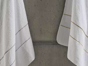 A&H Lara Embroidered Towels. Left: 109 Silver, Right: 108 Gold. The base towel colour is always 100 White