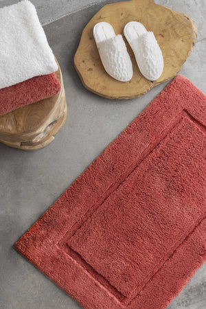 A&H Must Rug in 638 Chili. A&H Super Pile Towels in 103 Ivory & 638 Chili. A&H Lodge Slippers in 103 Ivory