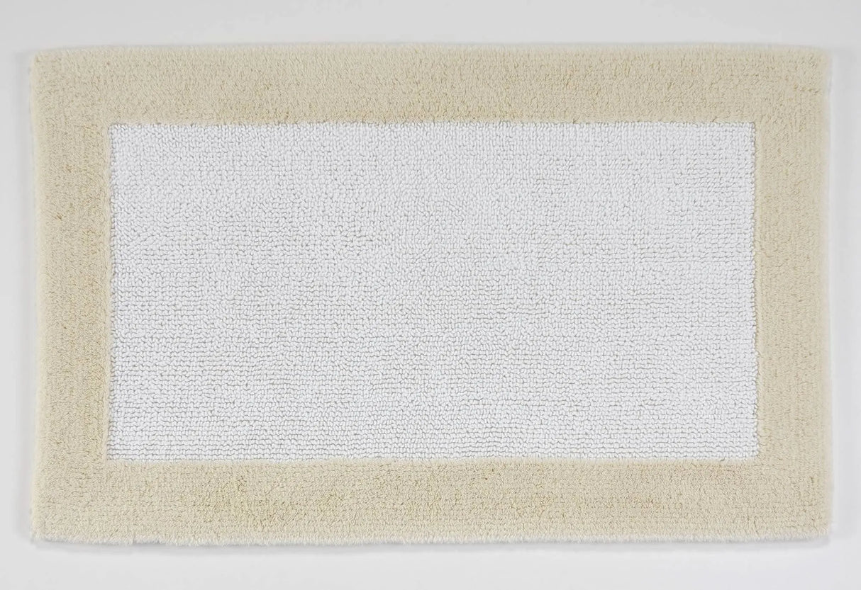A&H Origine Reversible Bath Rug in 101 Ecru (Border) and 100 White (Inset). 100% Giza Egyptian Cotton Long Staple
