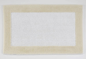 A&H Origine Reversible Bath Rug in 101 Ecru (Border) and 100 White (Inset). 100% Giza Egyptian Cotton Long Staple
