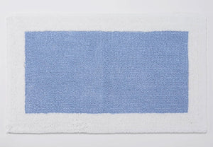 A&H Origine Reversible Bath Rug in 330 Powder Blue (Inset) and 100 White (Border). 100% Giza Egyptian Cotton Long Staple