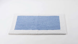A&H Origine Reversible Bath Rug in 330 Powder Blue (Inset) and 100 White (Border). 100% Giza Egyptian Cotton Long Staple