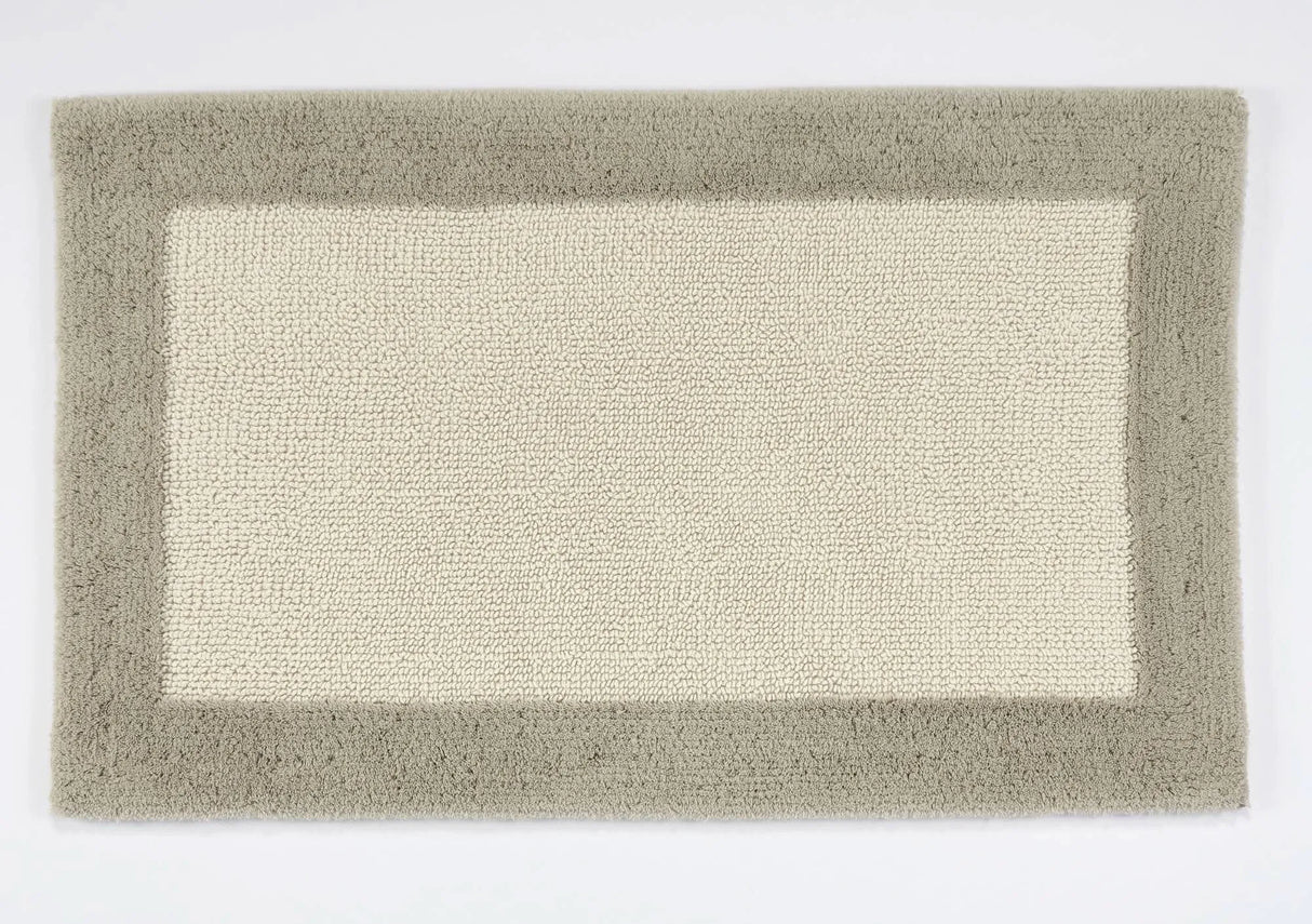 A&H Origine Reversible Bath Rug in 770 Linen (Border) and 101 Ecru (Inset). 100% Giza Egyptian Cotton Long Staple