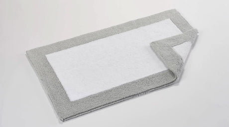 A&H Origine Reversible Bath Rug in 992 Platinum (Border) and 100 White (Inset). 100% Giza Egyptian Cotton Long Staple