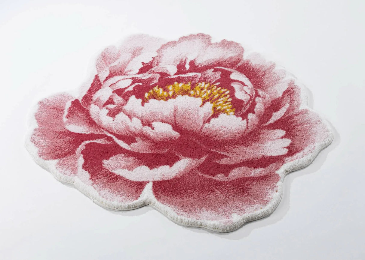 A&H Pivoine Bath Rug in 573 Flamingo, Round 39" Diam. - 100% Giza Egyptian Cotton Long Staple