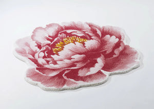 A&H Pivoine Bath Rug in 573 Flamingo, Round 39" Diam. - 100% Giza Egyptian Cotton Long Staple