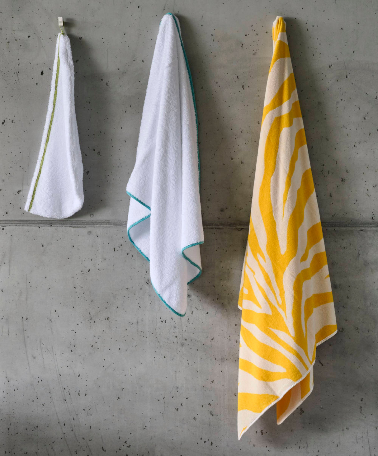 A&H Surf Hair Towel in 165 Apple Green, Surf Bath Towel in 302 Lagoon and Zebra Beach Towel in 830 Banane