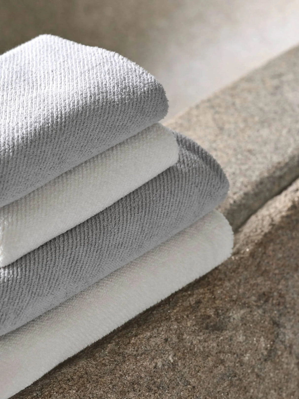 A&H Twill Towels (top-to-bottom) in 992 Platinum, 103 Ivory, 992 Platinum and 103 Ivory