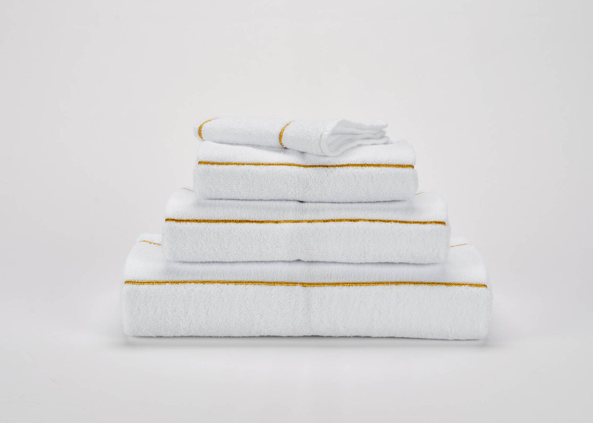 A&H Lara Embroidered Towel in 108 Gold. Lara base colour is always 100 White