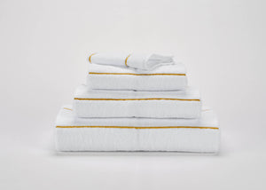 A&H Lara Embroidered Towel in 108 Gold. Lara base colour is always 100 White
