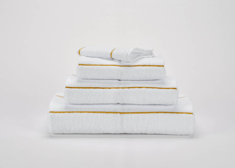 A&H Lara Embroidered Towel in 108 Gold. Lara base colour is always 100 White