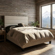 The Adelaide upholstered bed in a rustic Alberta bedroom setting
