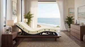 The 6" 7-zone Vita Talalay latex core contours perfectly. Shown here with the Ergomotion Ebreza electric adjustable base