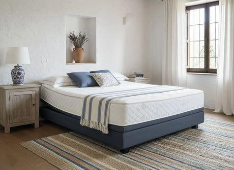 Berkeley Ergonomics Latex Mattress on an Ergomotion Ascend Lift & Tilt adjustable bed. Background is AI imagined.