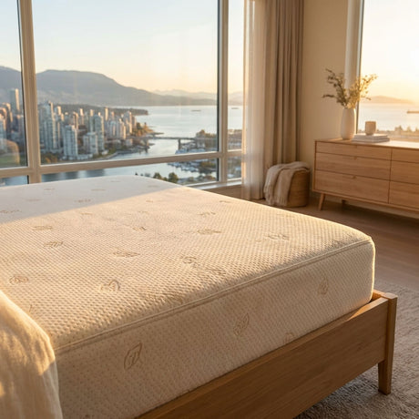 100% Organic Cotton. Knit, rather than woven, to provide stretch. This is the highest-performing mattress protector we offer