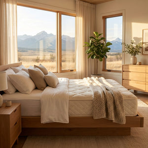 Our 100% natural Vita Talalay latex mattress features 10" of latex across 3 layers with individually customizable firmness for each sleeping partner.