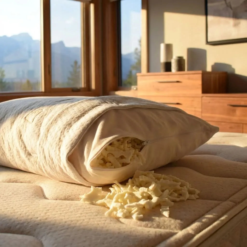 The Gümmi Lux pillow is filled with 100% natural Vita Talalay latex. The inner and outer covers are both made from 100% organic cotton