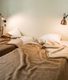 Chamois / Crème (left), Café / Crème (right). 100% Alpaca Blankets by Brun de Vian-Tiran