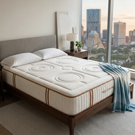 DreamStar Organic Nature mattress with a Brun de Vian-Tiran Éole Throw in Peacock Blue