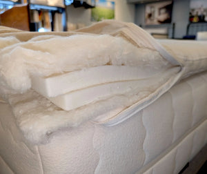 The wool layers in our organic mattress topper are needle punched and quilted to the organic cotton knit cover