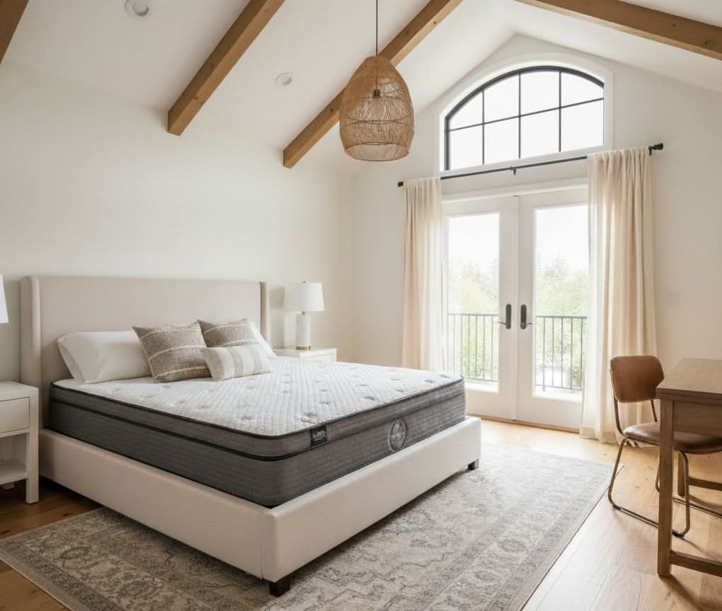 Our Axiom hybrid mattress is made in Calgary. The background in this image is AI generated.