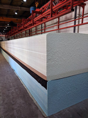 Polyurethane memory foam prior to slicing into mattress layers and sizing