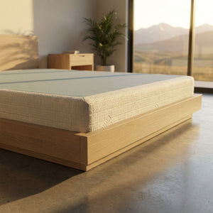 Made to our specification, this Canadian-crafted foundation will adequately support any mattress type. Shown here in a white oak bed frame, (not included)