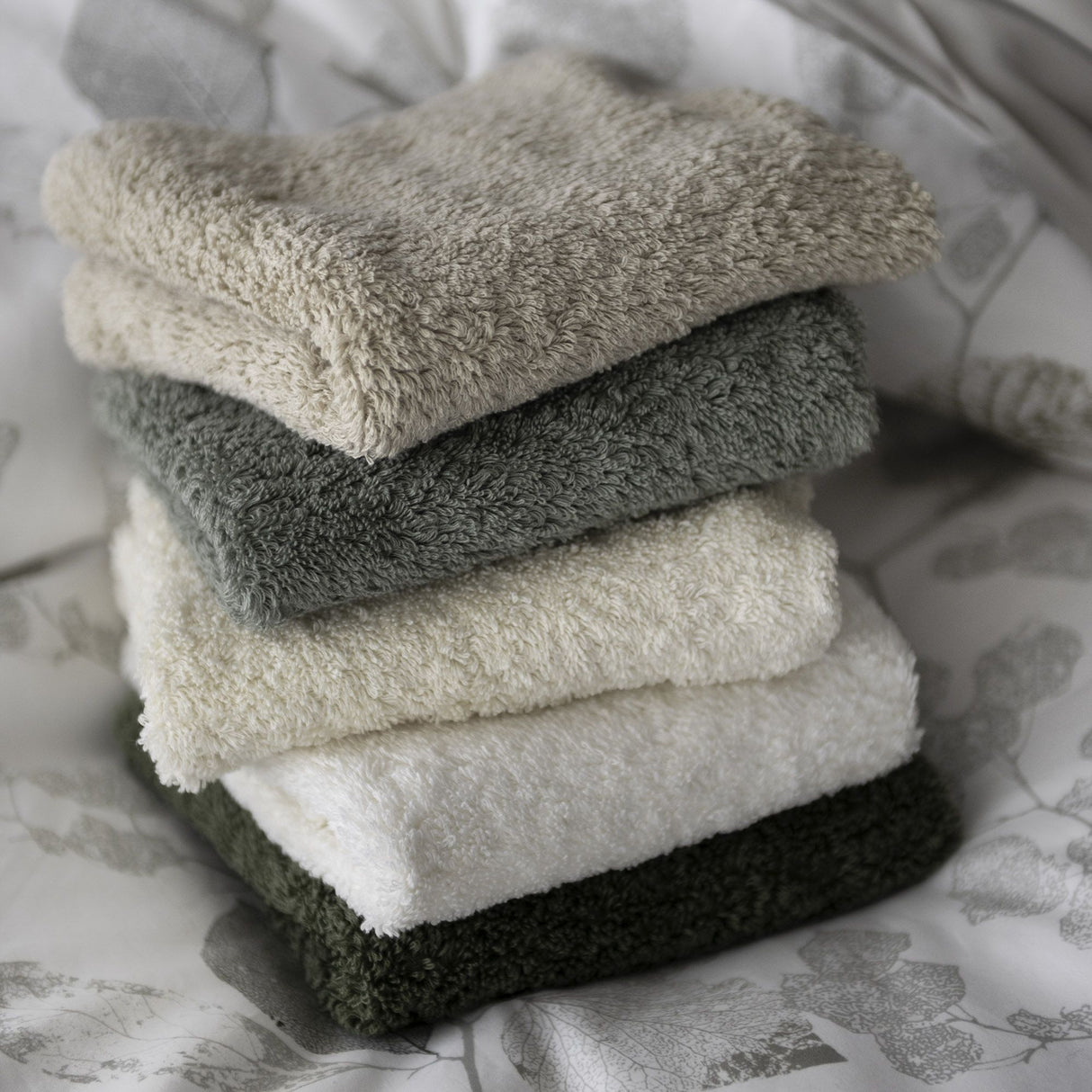 St Genève Aspen Duvet Cover with Abyss Super Pile Colours 770 Linen, 277 Laurel, 101 Ecru, 103 Ivory & 275 Khaki