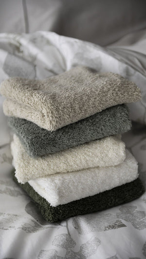 St Genève Aspen Duvet Cover with Abyss Super Pile Colours 770 Linen, 277 Laurel, 101 Ecru, 103 Ivory & 275 Khaki