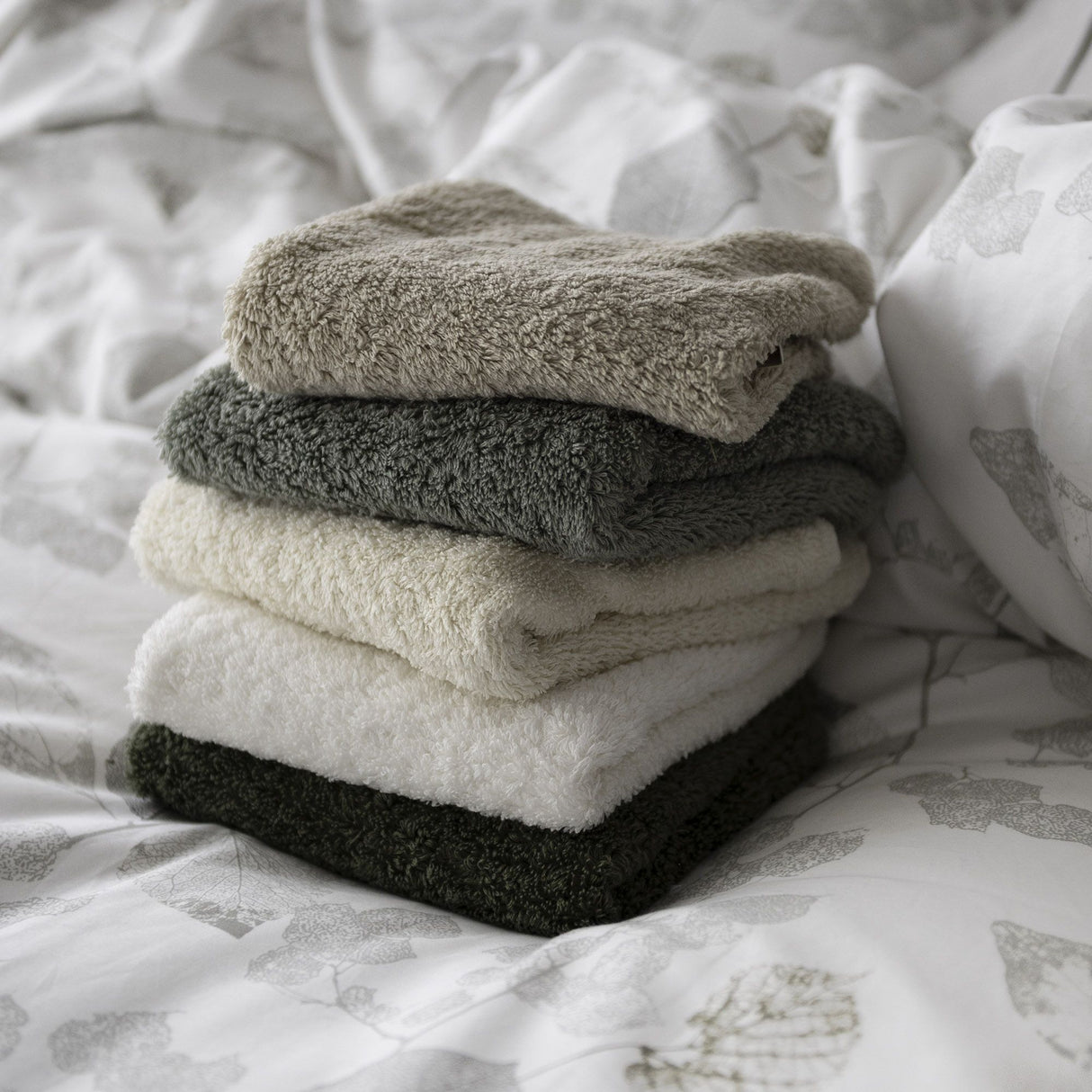 St Genève Aspen Duvet Cover with Abyss Super Pile Colours 770 Linen, 277 Laurel, 101 Ecru, 103 Ivory & 275 Khaki